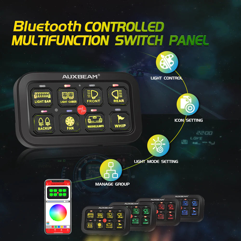 Auxbeam - AR-800 RGB SWITCH PANEL WITH APP, TOGGLE/ MOMENTARY