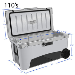 Frosted Frog Gray 110 Quart Ice Chest Heavy Duty High Performance Roto-Molded Commercial Grade Insulated Cooler with Wheels